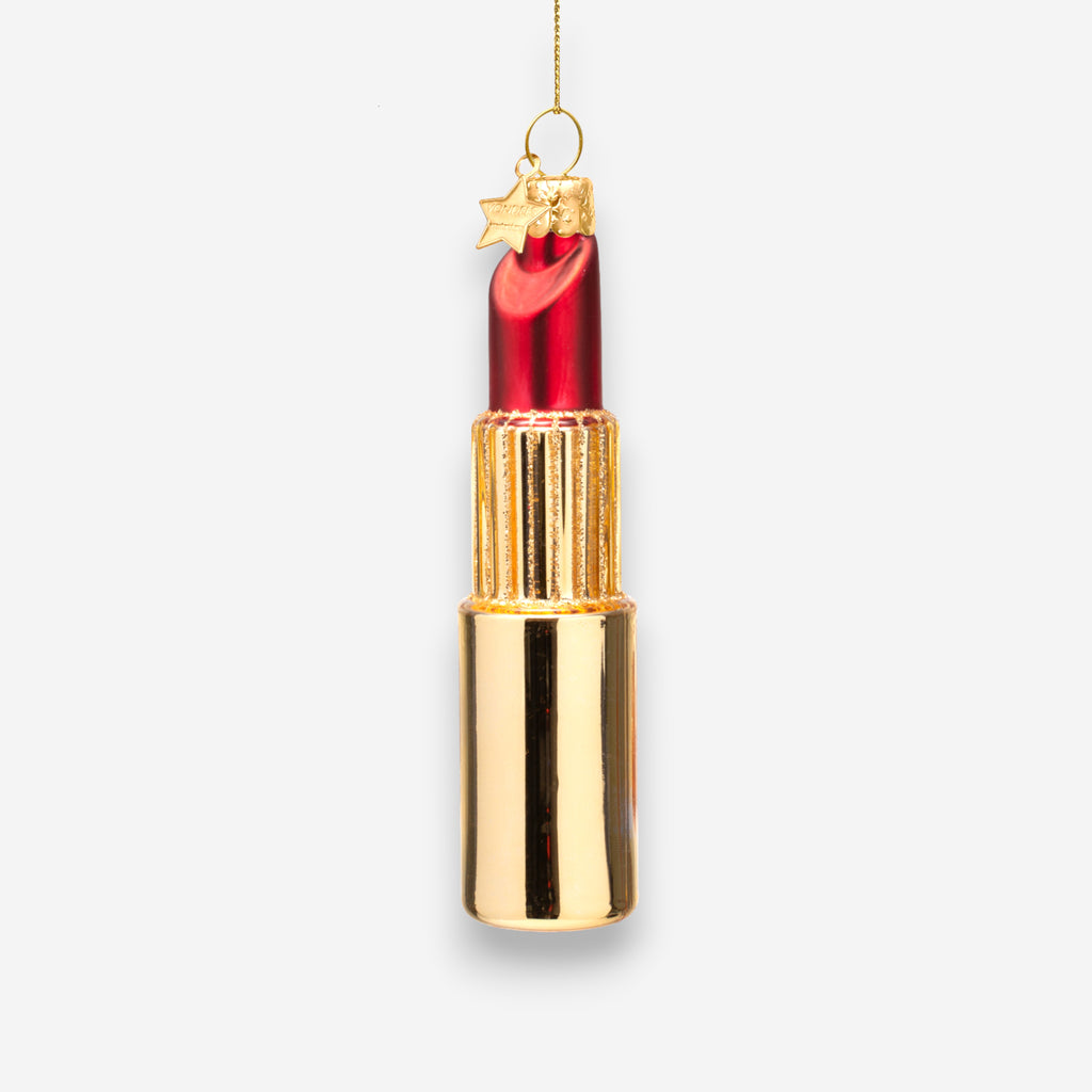 Weihnachtsanhänger goldener Lippenstift Rot Glas mundgeblasen handbemalt H11cm, Ansicht 2