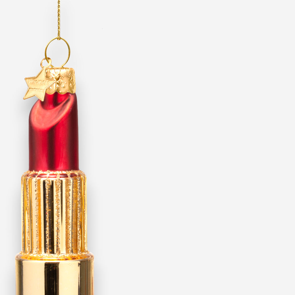 Weihnachtsanhänger goldener Lippenstift Rot Glas mundgeblasen handbemalt H11cm, Ansicht 3