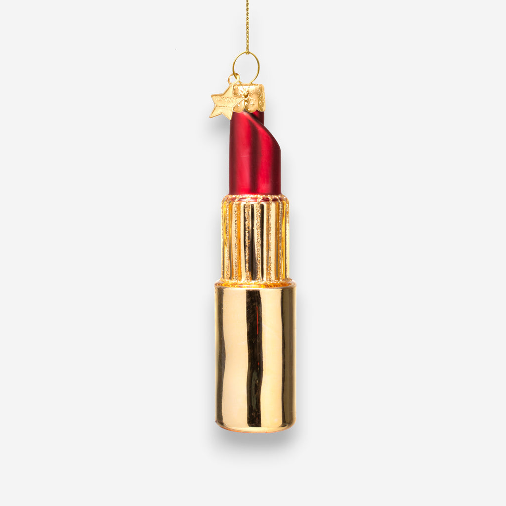 Weihnachtsanhänger goldener Lippenstift Rot Glas mundgeblasen handbemalt H11cm, Ansicht 4