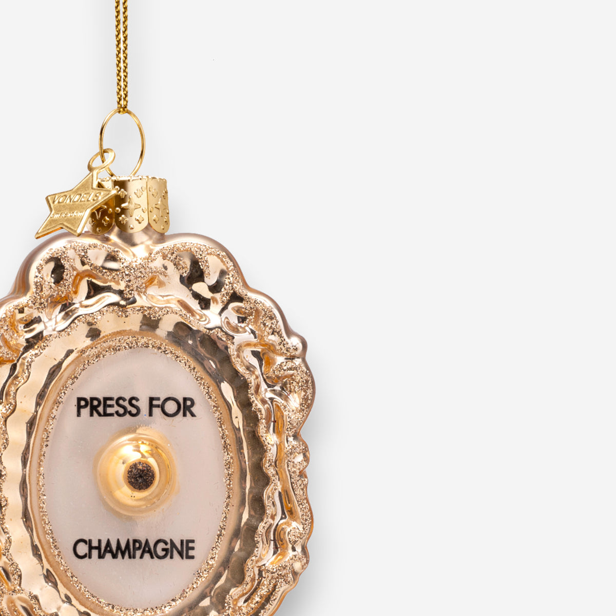 Weihnachtsanhänger goldener Klingelknopf Press for Champagne aus Glas mundgeblasen handbemalt H9cm, Ansicht 3