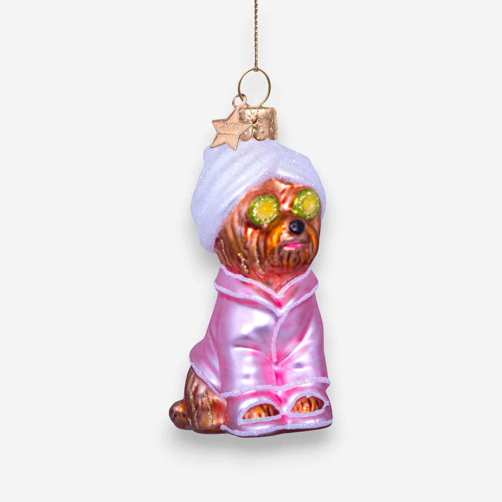 Weihnachtsanhänger Selfcare Hund Pink aus Glas mundgeblasen handbemalt H9cm, Ansicht 2