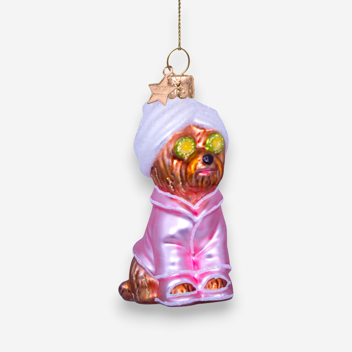 Weihnachtsanhänger Selfcare Hund Pink aus Glas mundgeblasen handbemalt H9cm, Ansicht 2