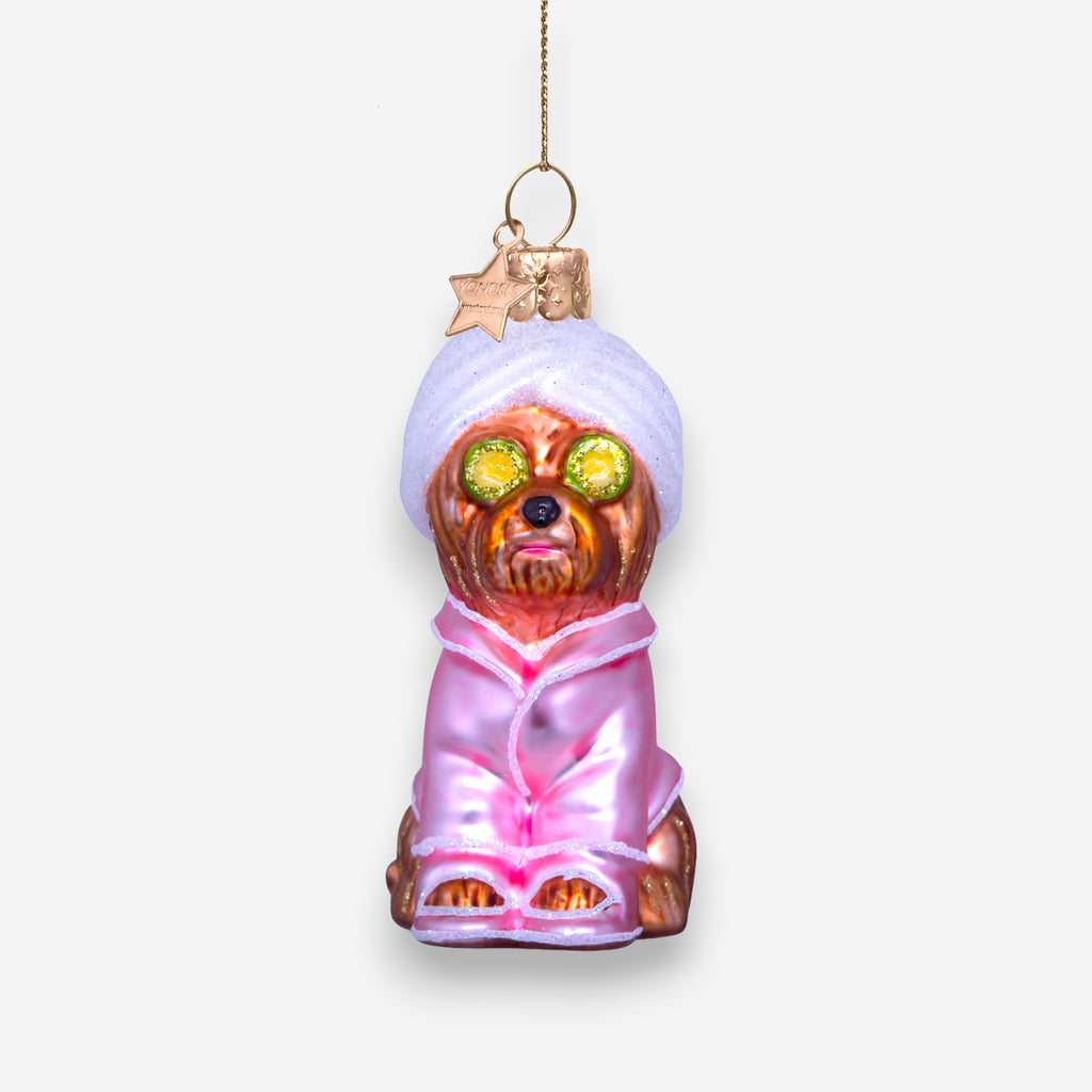 Weihnachtsanhänger Selfcare Hund Pink aus Glas mundgeblasen handbemalt H9cm, Ansicht 4