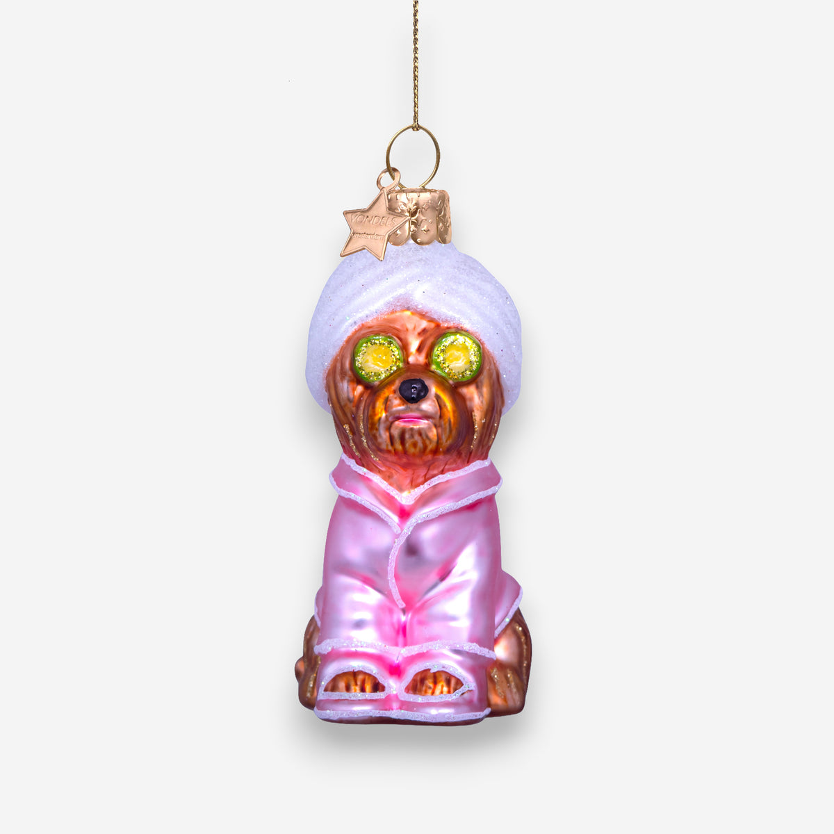 Weihnachtsanhänger Selfcare Hund Pink aus Glas mundgeblasen handbemalt H9cm, Ansicht 4