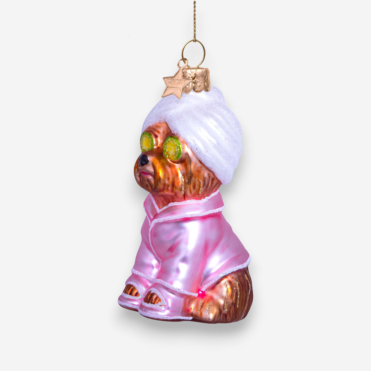 Weihnachtsanhänger Selfcare Hund Pink aus Glas mundgeblasen handbemalt H9cm, Ansicht 5