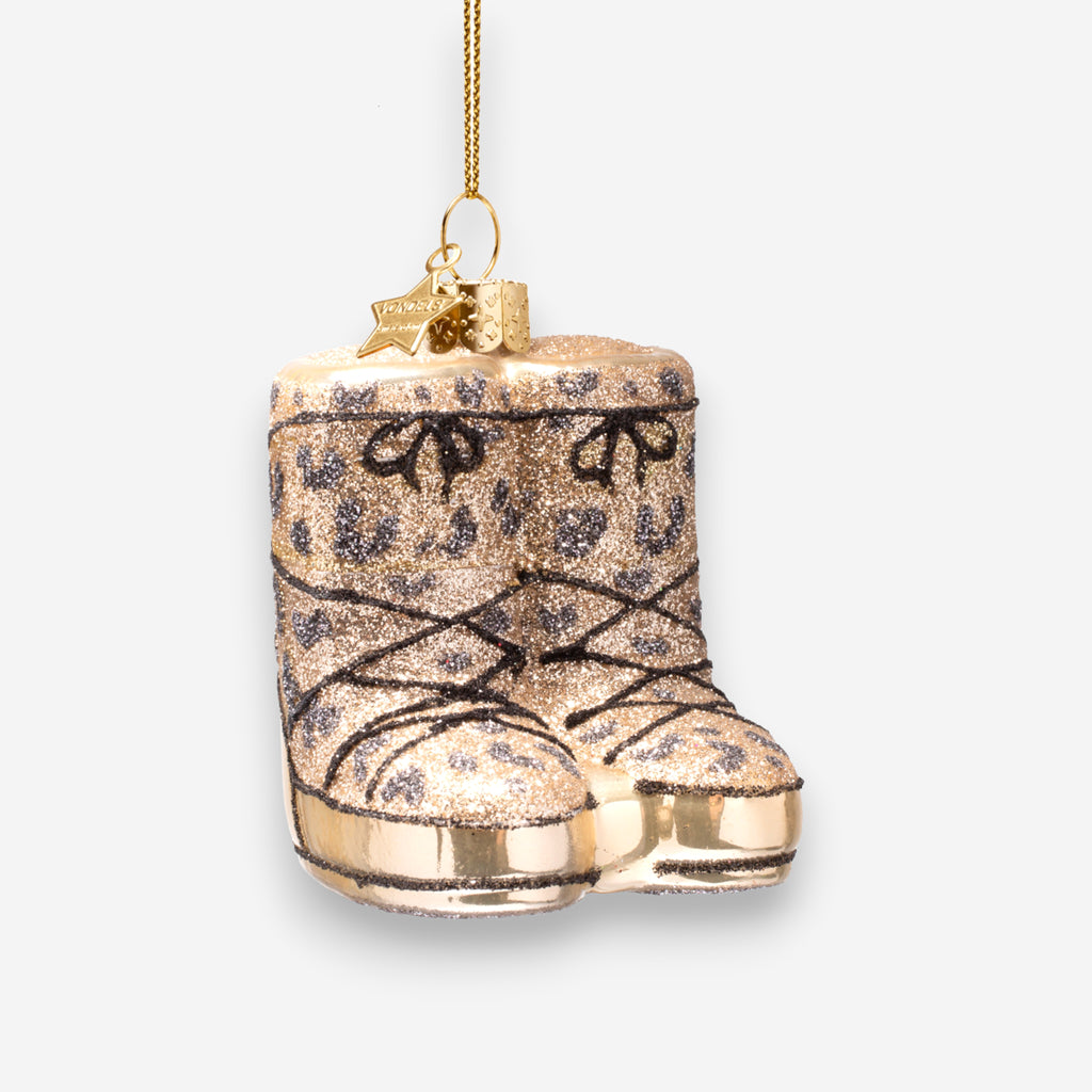 Weihnachtsanhänger Snow Boots Leopardenmuster Gold aus Glas mundgeblasen handbemalt H7cm, Ansicht 2