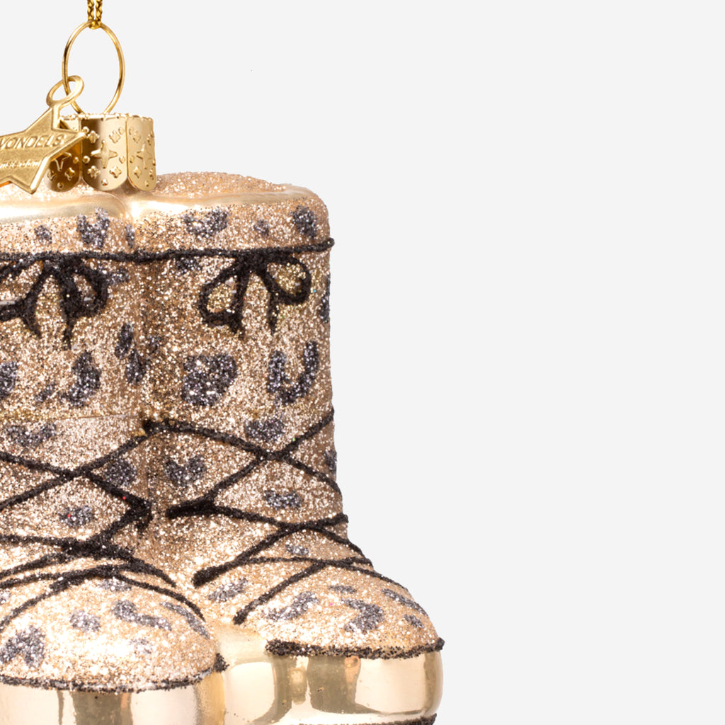 Weihnachtsanhänger Snow Boots Leopardenmuster Gold aus Glas mundgeblasen handbemalt H7cm, Ansicht 3