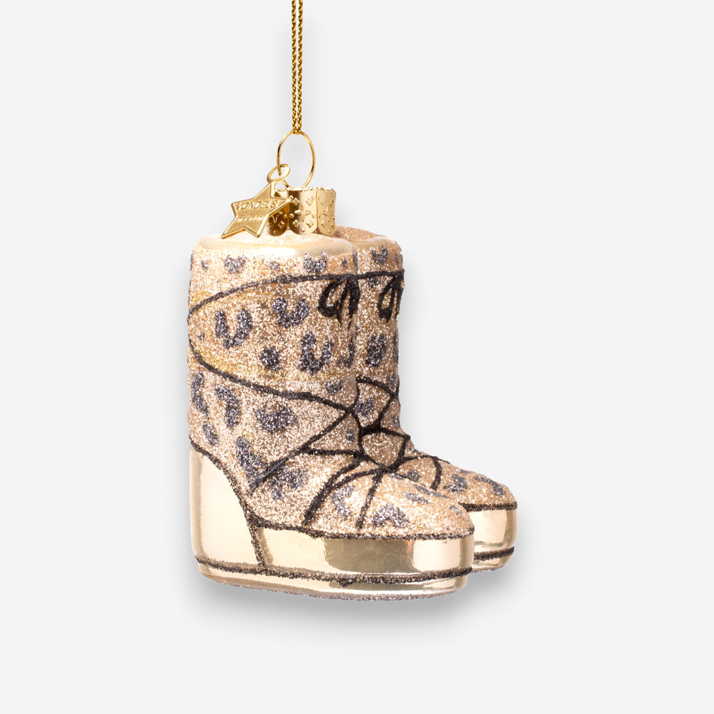 Weihnachtsanhänger Snow Boots Leopardenmuster Gold aus Glas mundgeblasen handbemalt H7cm, Ansicht 4