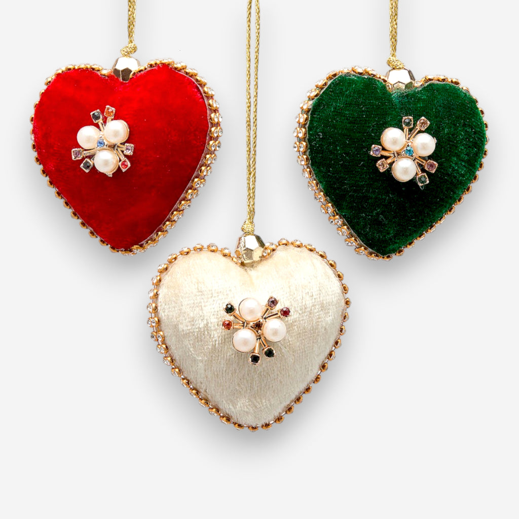 Weihnachtsanhänger 3er-Set Herz aus Samt Rot Grün Weiss Ø6cm, Ansicht 2