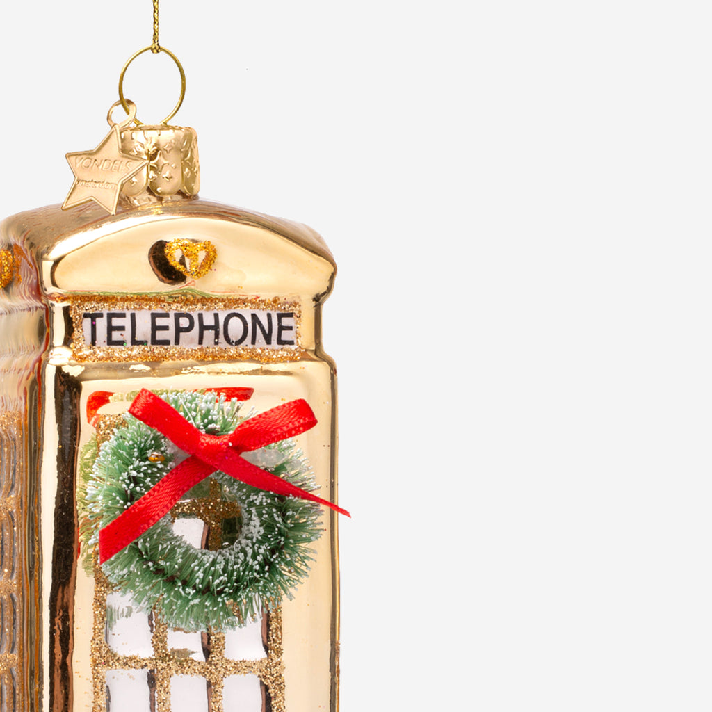 Weihnachtsanhänger goldene Telefonzelle London aus Glas mundgeblasen handbemalt H12cm, Ansicht 3