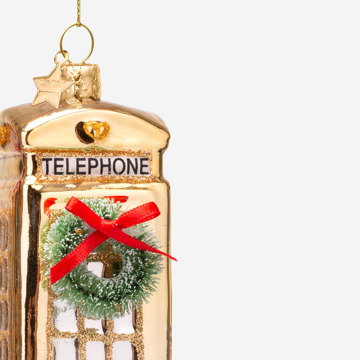 Weihnachtsanhänger goldene Telefonzelle London aus Glas mundgeblasen handbemalt H12cm, Ansicht 3