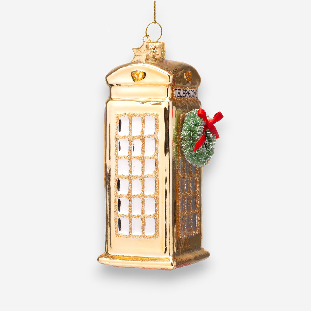 Weihnachtsanhänger goldene Telefonzelle London aus Glas mundgeblasen handbemalt H12cm, Ansicht 4