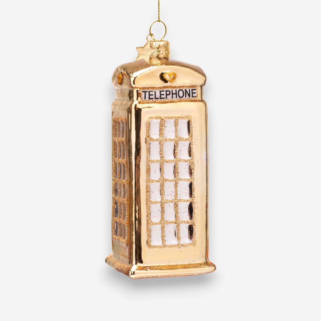 Weihnachtsanhänger goldene Telefonzelle London aus Glas mundgeblasen handbemalt H12cm, Ansicht 5