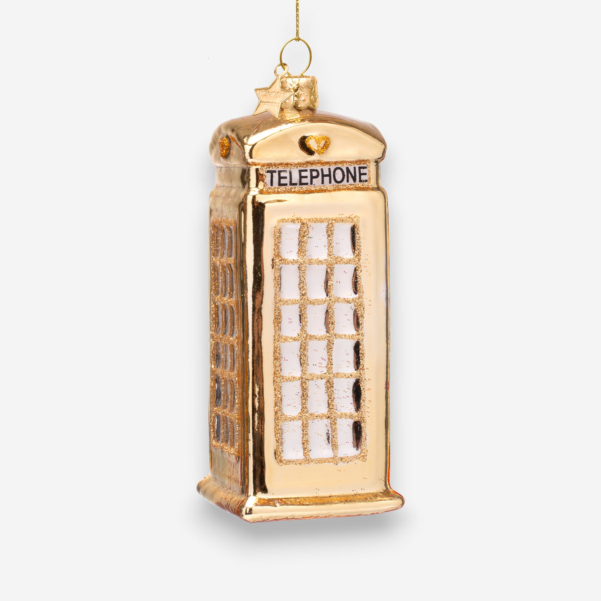 Weihnachtsanhänger goldene Telefonzelle London aus Glas mundgeblasen handbemalt H12cm, Ansicht 5