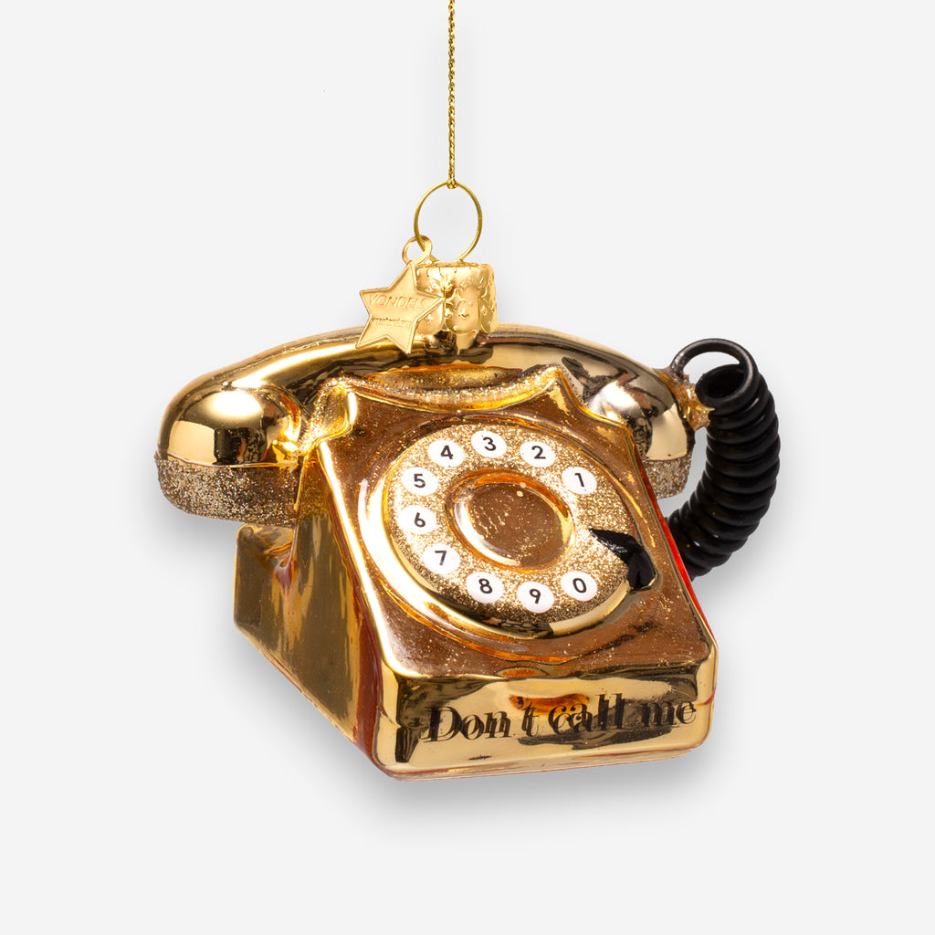 Weihnachtsanhänger goldenes Vintage Telefon aus Glas mundgeblasen handbemalt H6cm, Ansicht 2