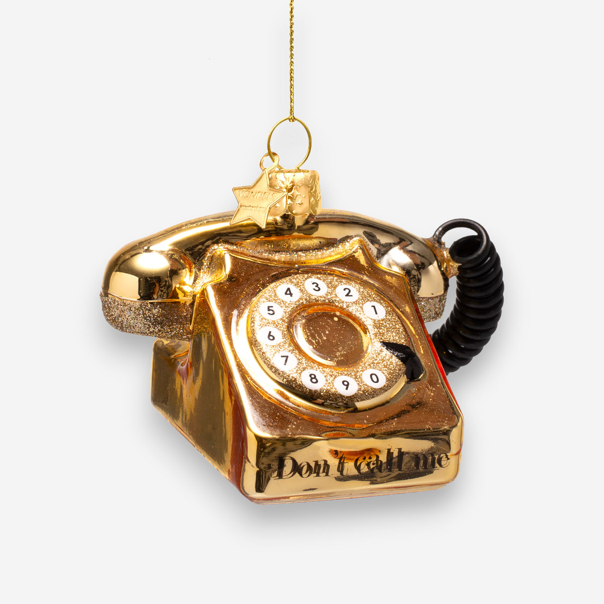 Weihnachtsanhänger goldenes Vintage Telefon aus Glas mundgeblasen handbemalt H6cm, Ansicht 2
