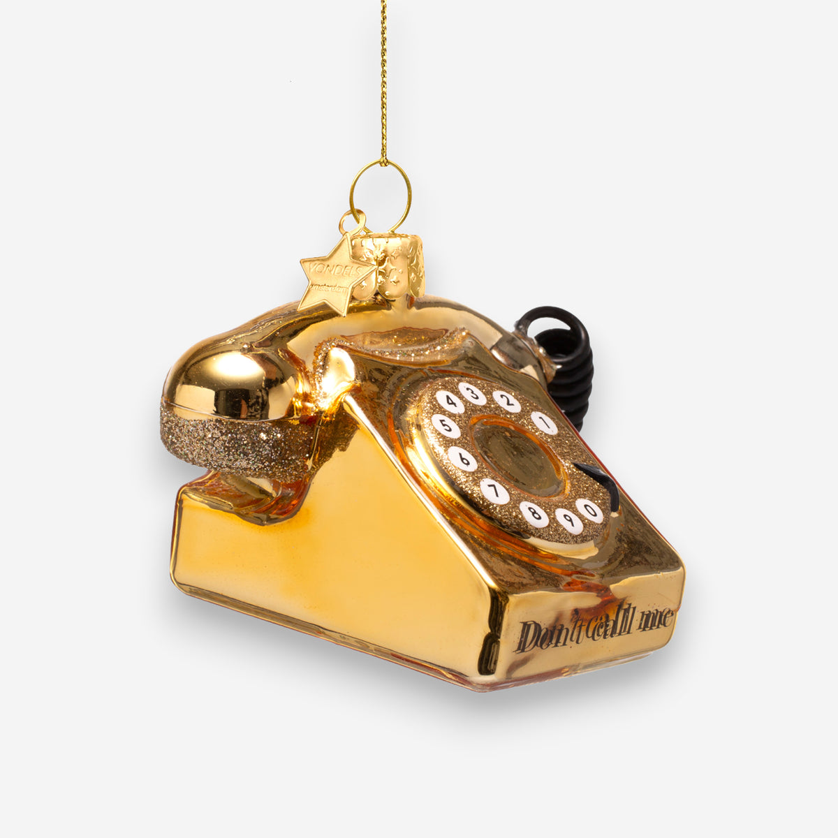 Weihnachtsanhänger goldenes Vintage Telefon aus Glas mundgeblasen handbemalt H6cm, Ansicht 4