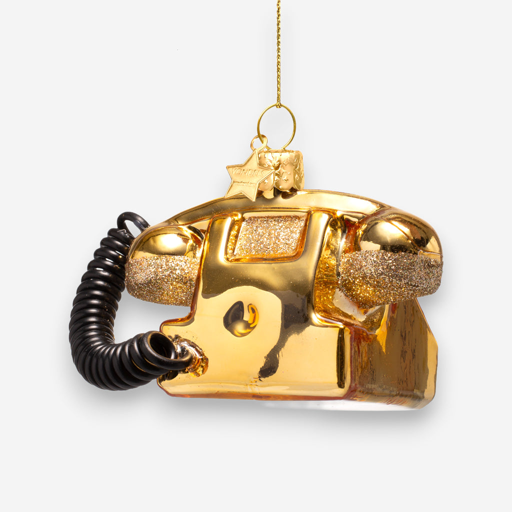 Weihnachtsanhänger goldenes Vintage Telefon aus Glas mundgeblasen handbemalt H6cm, Ansicht 5