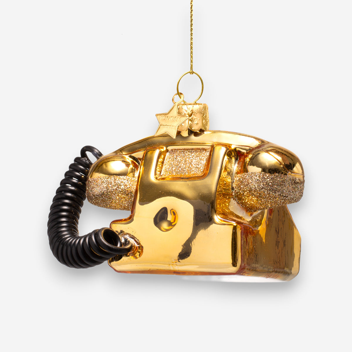 Weihnachtsanhänger goldenes Vintage Telefon aus Glas mundgeblasen handbemalt H6cm, Ansicht 5