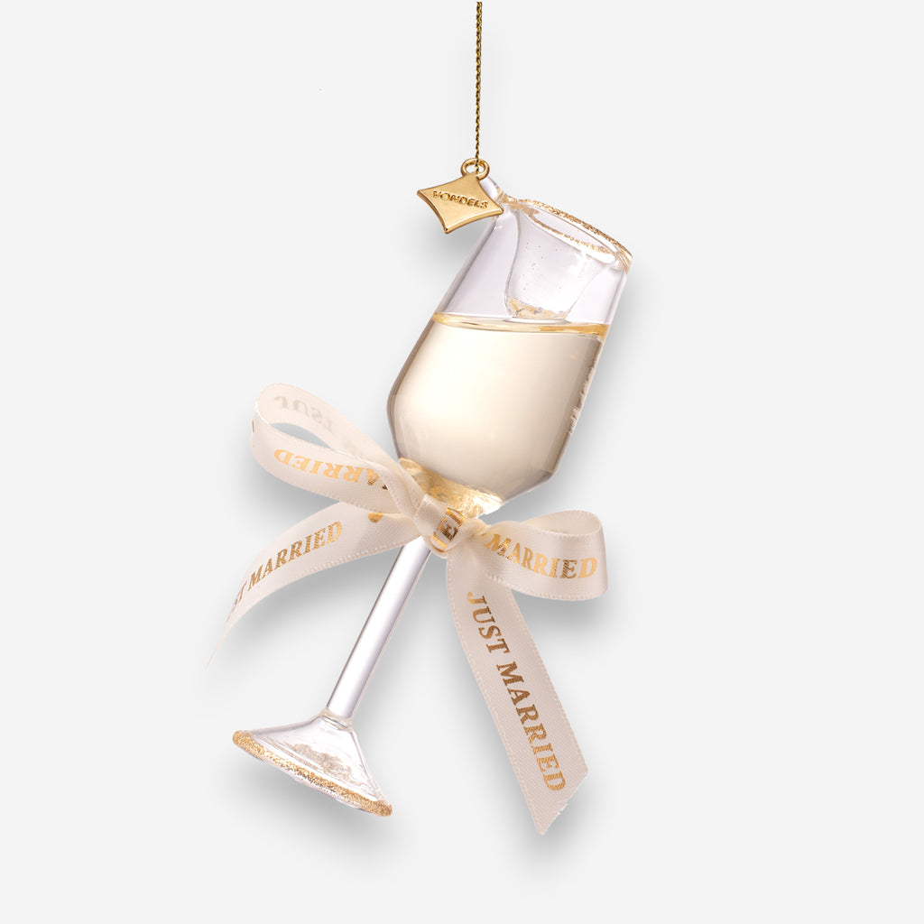 Weihnachtsanhänger Champagnerglas Gold «Just Married» Glas mundgeblasen handbemalt gold H13cm, Ansicht 2