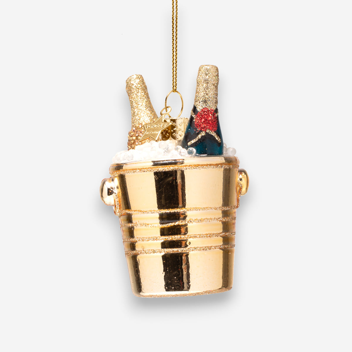 Weihnachtsanhänger aus Glas Champagnerflaschen im goldenen Kühler mundgeblasen handbemalt H8.5cm, Ansicht 2