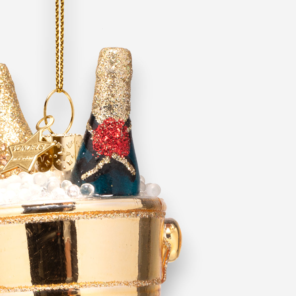 Weihnachtsanhänger aus Glas Champagnerflaschen im goldenen Kühler mundgeblasen handbemalt H8.5cm, Ansicht 3