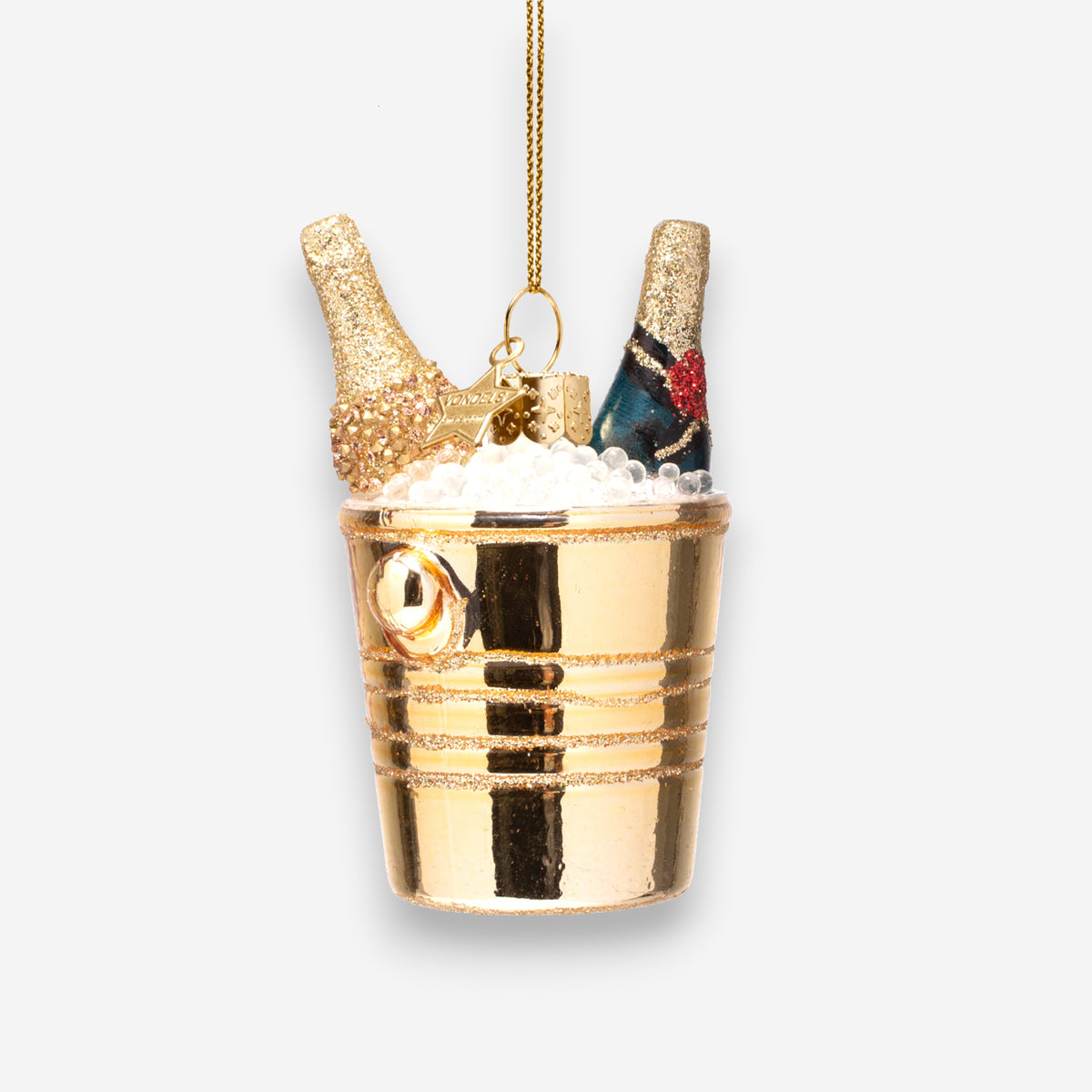 Weihnachtsanhänger aus Glas Champagnerflaschen im goldenen Kühler mundgeblasen handbemalt H8.5cm, Ansicht 4