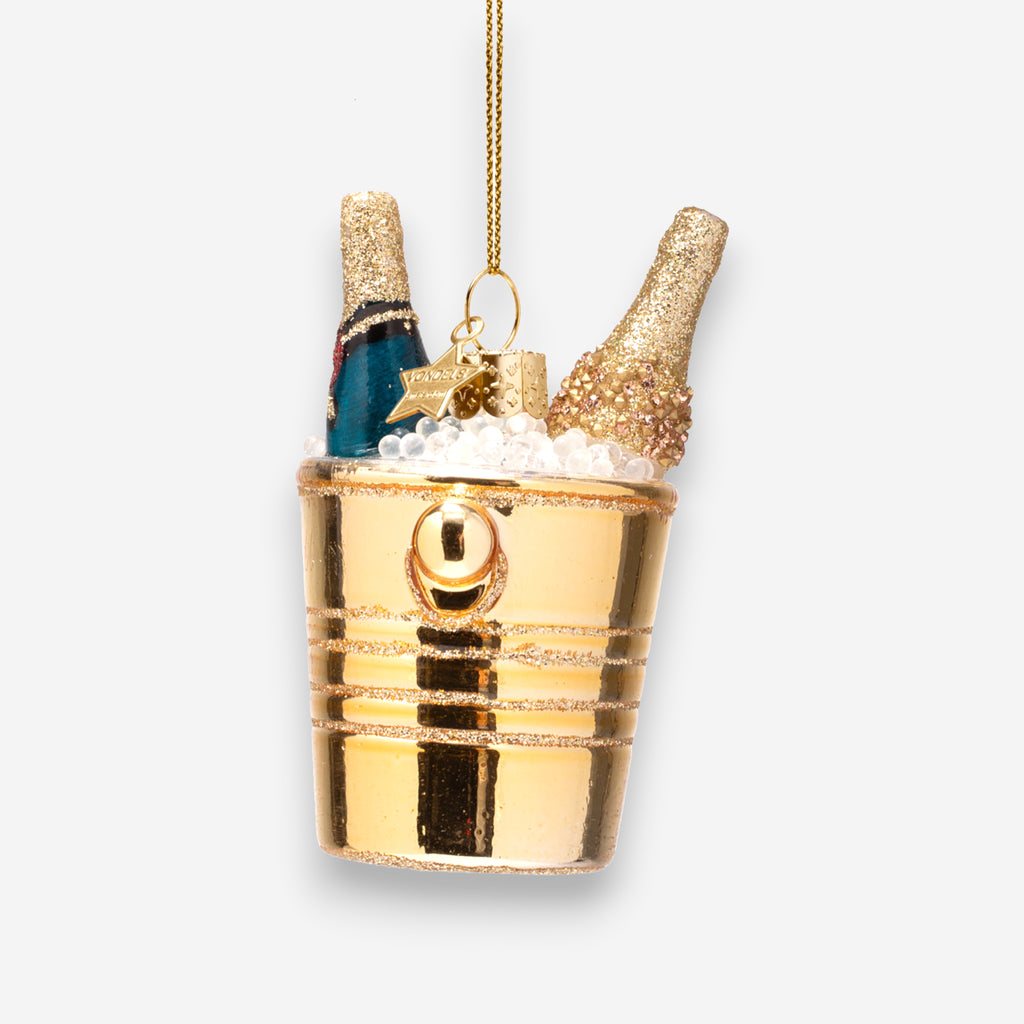 Weihnachtsanhänger aus Glas Champagnerflaschen im goldenen Kühler mundgeblasen handbemalt H8.5cm, Ansicht 5