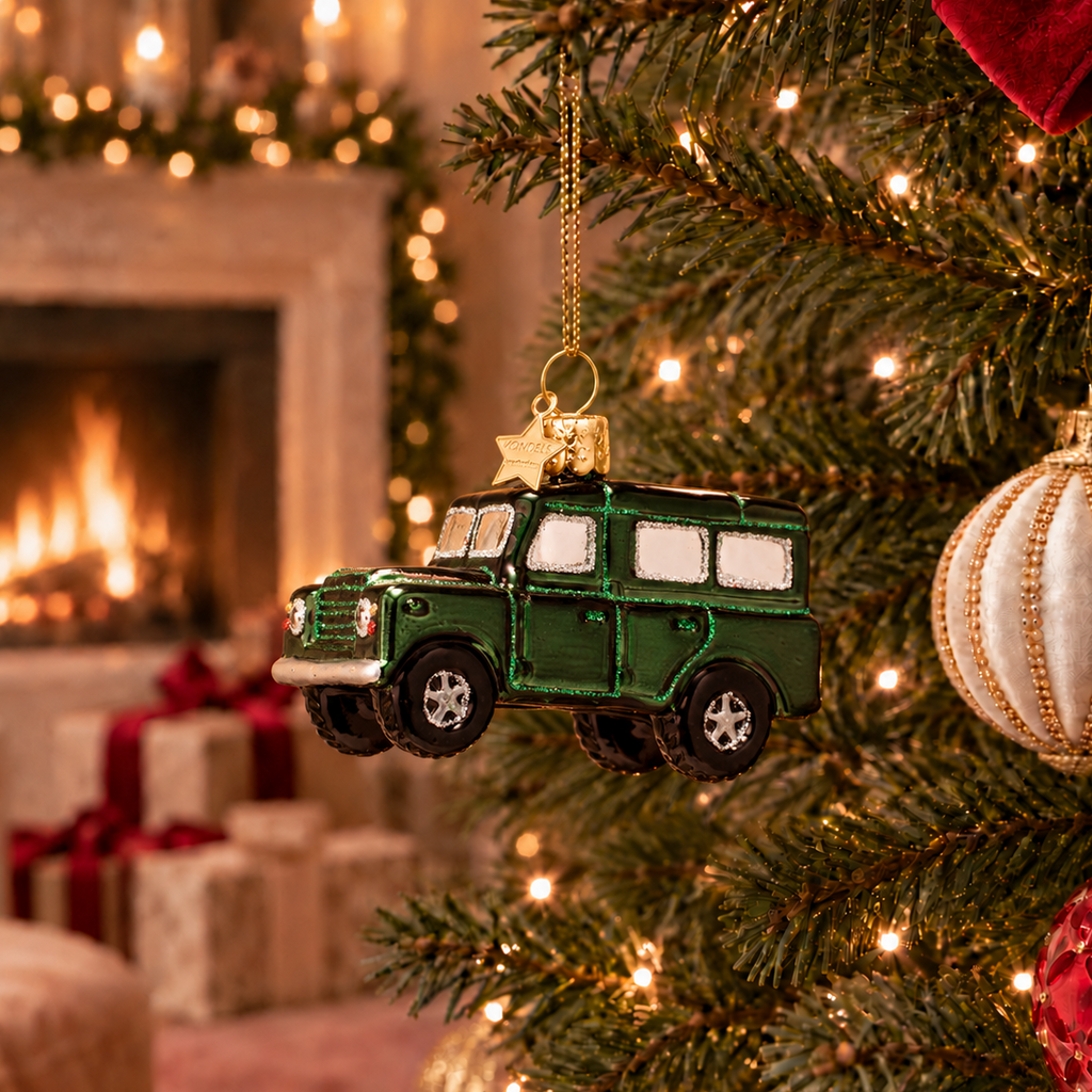 Weihnachtsanhänger Grüner SUV Glas mundgeblasen handbemalt H6cm