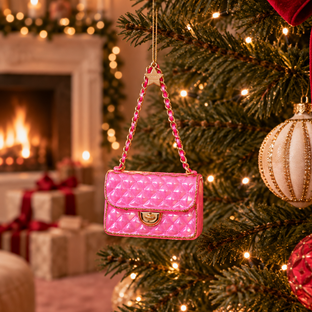 Weihnachtsanhänger pinke Handtasche Glas mundgeblasen handbemalt H5.5cm