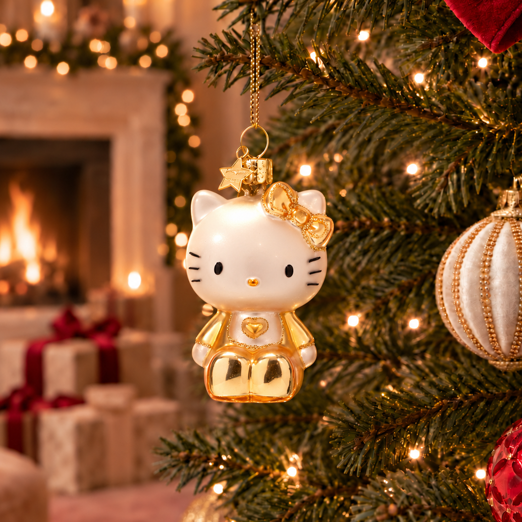 Weihnachtsanhänger Hello Kitty Gold Glas mundgeblasen handbemalt H8cm