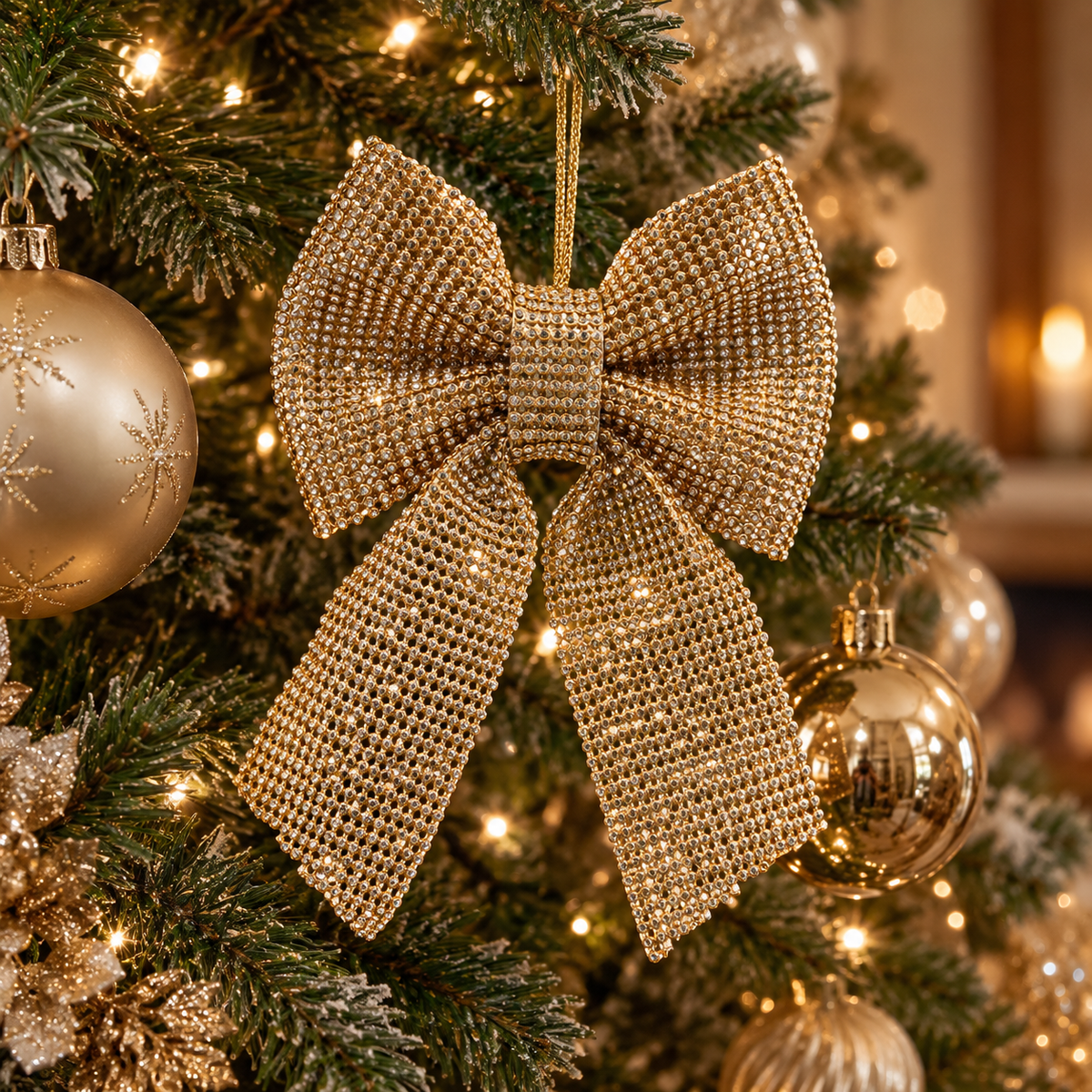 Weihnachtsanhänger Schleife Gold Strass H20cm