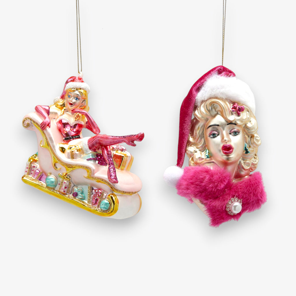 Weihnachtsanhänger 2-er Set Marylin Pink aus Glas mundgeblasen handbemalt H12cm, Ansicht 2