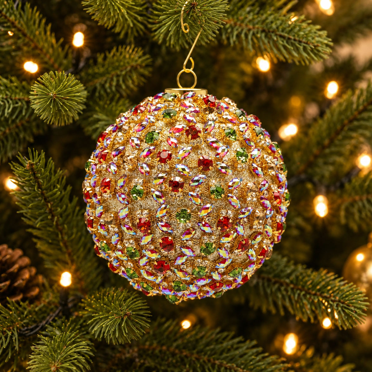 Weihnachtskugel mit regenbogenfarbenem Strass Ø 10cm | Rainbow