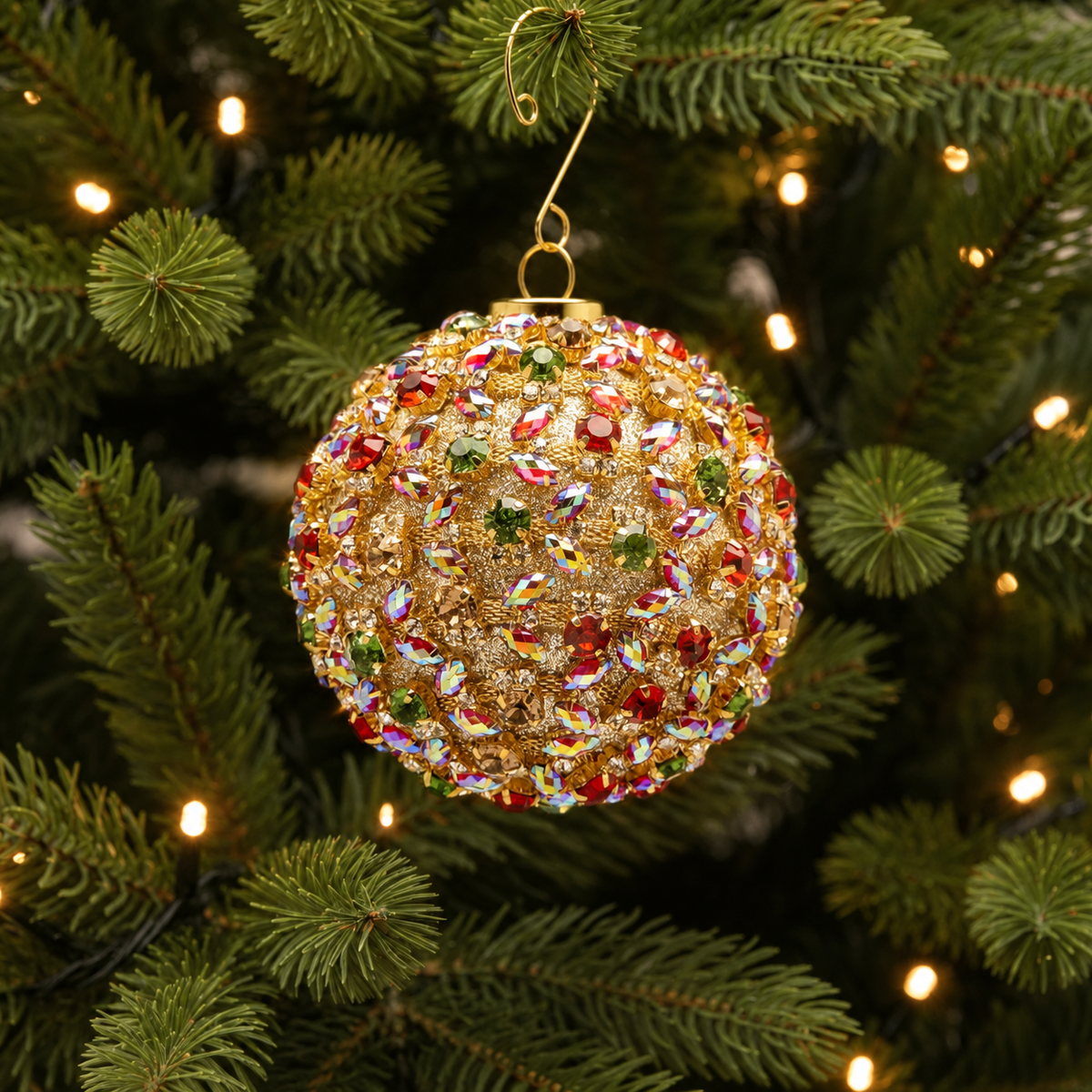 Weihnachtskugel mit regenbogenfarbenem Strass Ø 8cm | Rainbow