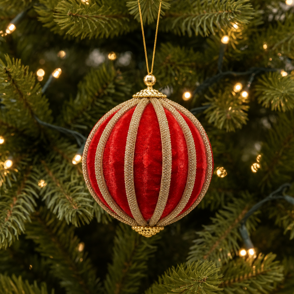 Weihnachtskugel Samt Goldglitzerstreifen rot Weihnachten Ø10cm