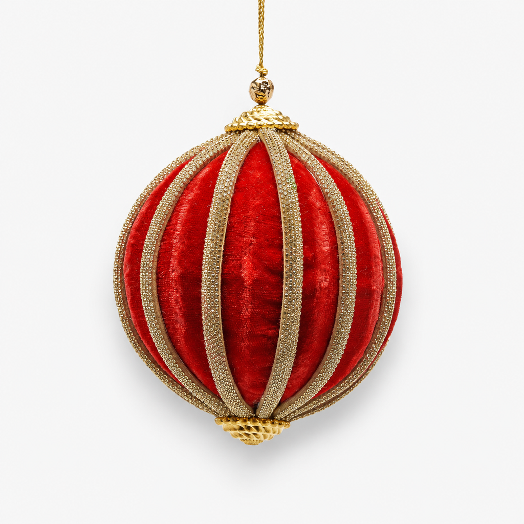 Weihnachtskugel Samt Goldglitzerstreifen rot Weihnachten Ø10cm, Ansicht 2