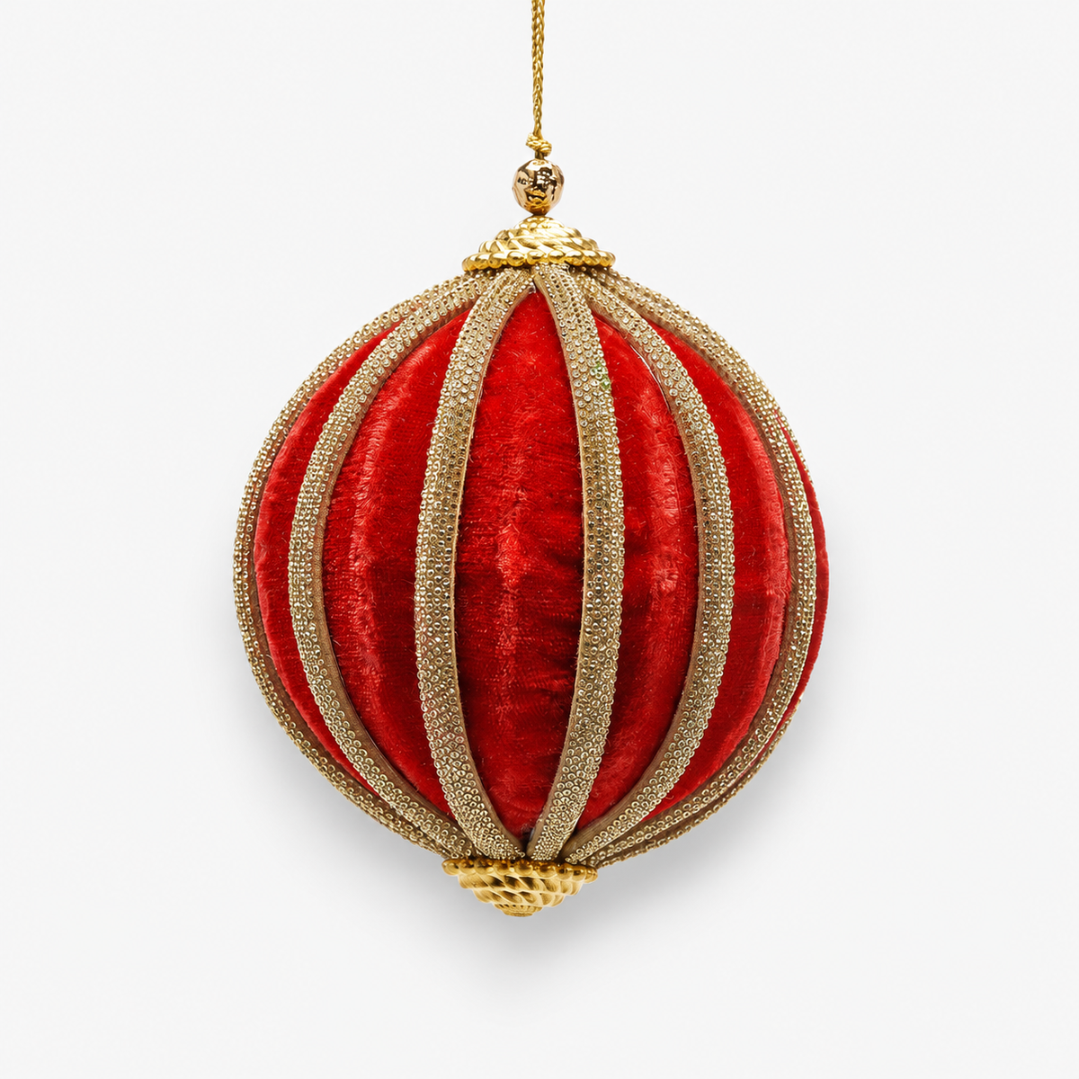 Weihnachtskugel Samt Goldglitzerstreifen rot Weihnachten Ø10cm, Ansicht 2