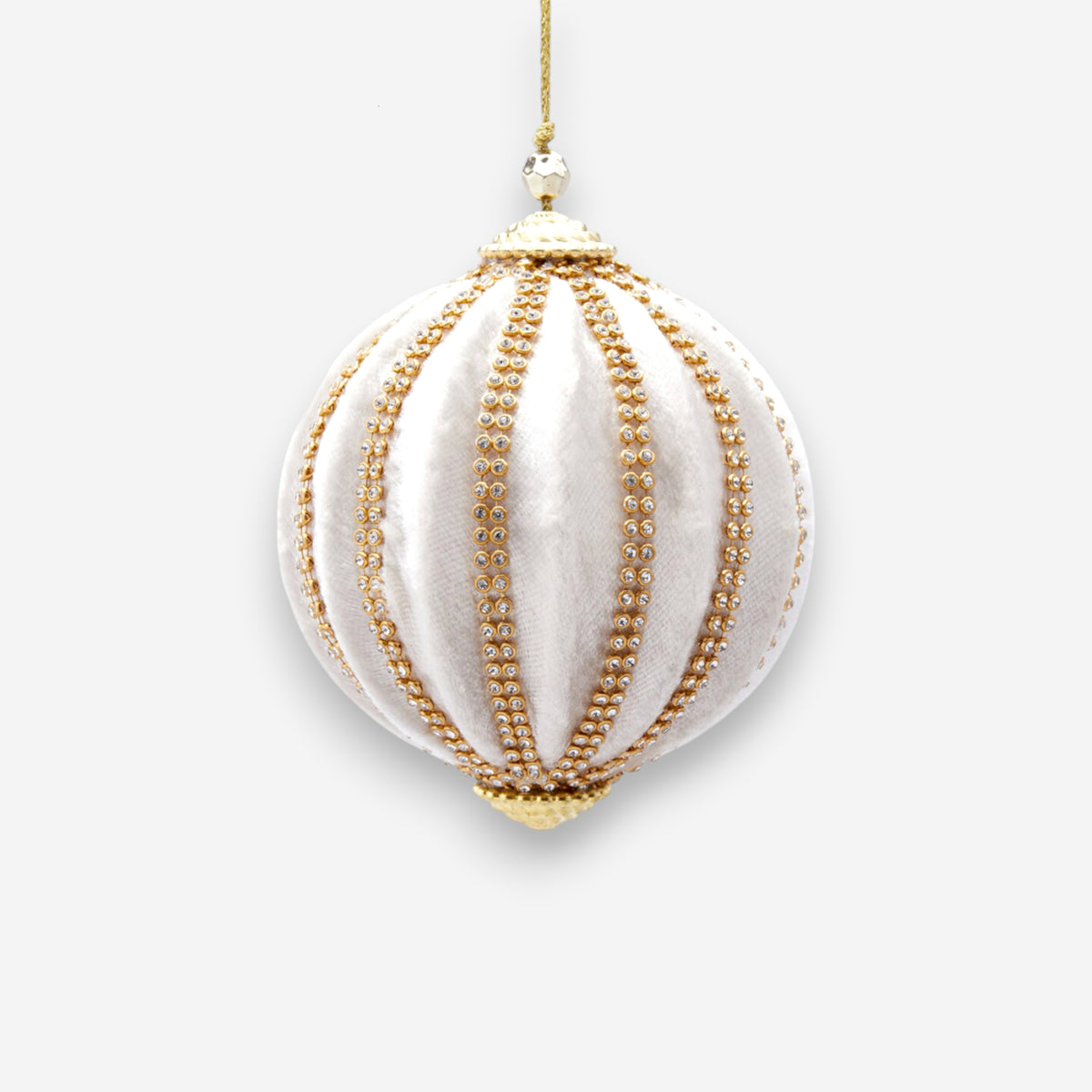Weihnachtskugel Samt Goldperlendekor weiss Weihnachten Ø 10cm, Ansicht 2