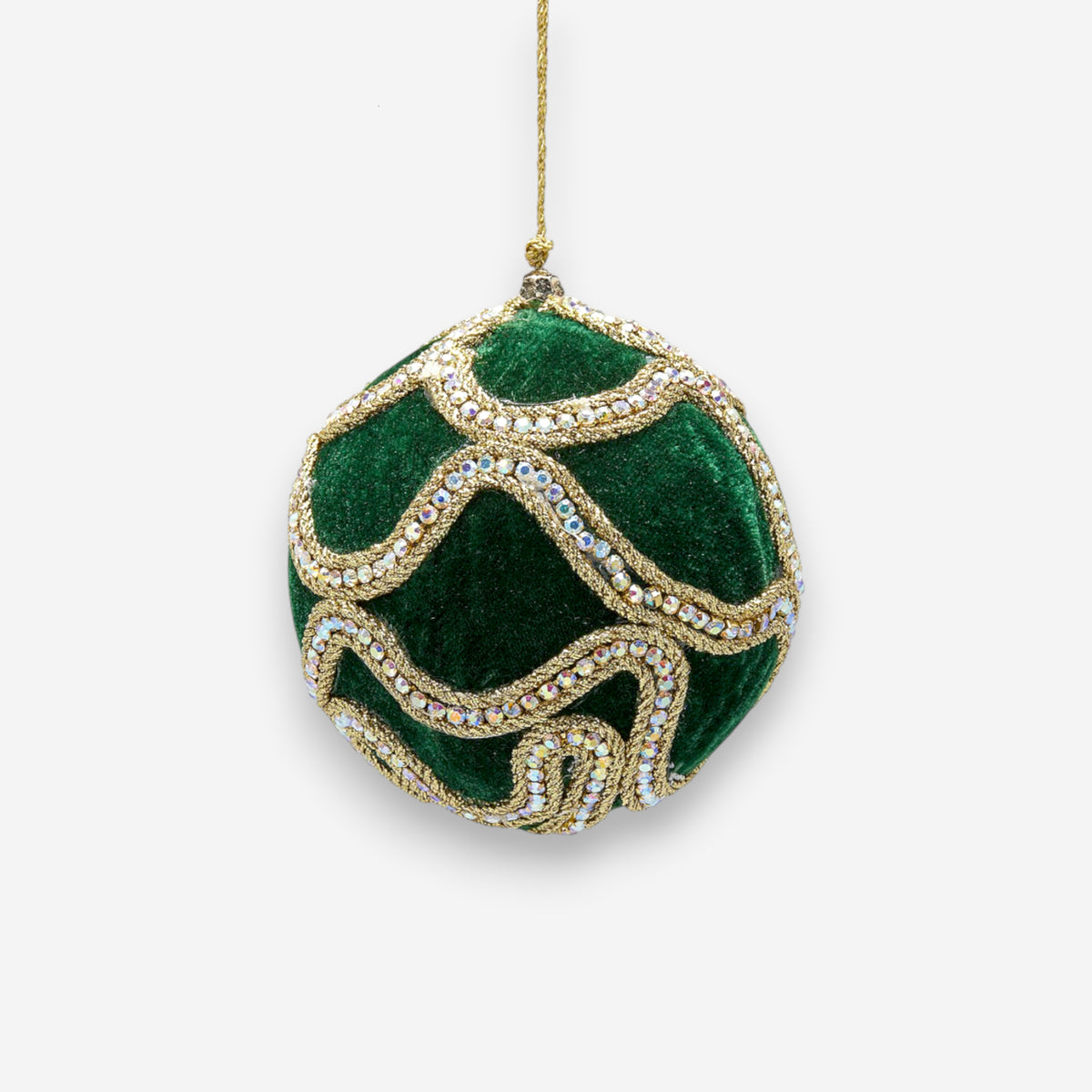 Weihnachtskugel Samt Grün mit Gold und Strassdekor Weihnachten Ø 10cm, Ansicht 2