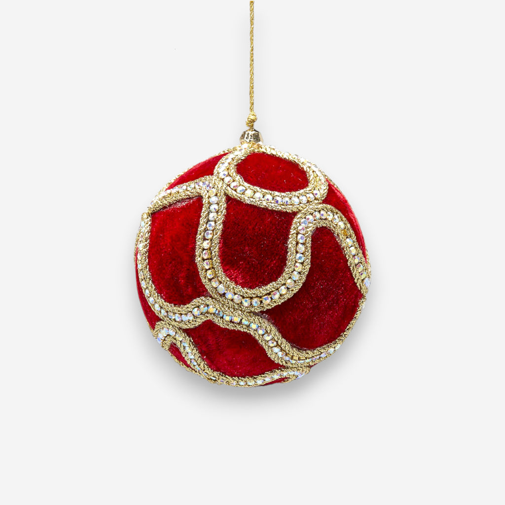 Weihnachtskugel Samt Rot mit Gold und Strassdekor Weihnachten Ø 10cm, Ansicht 2