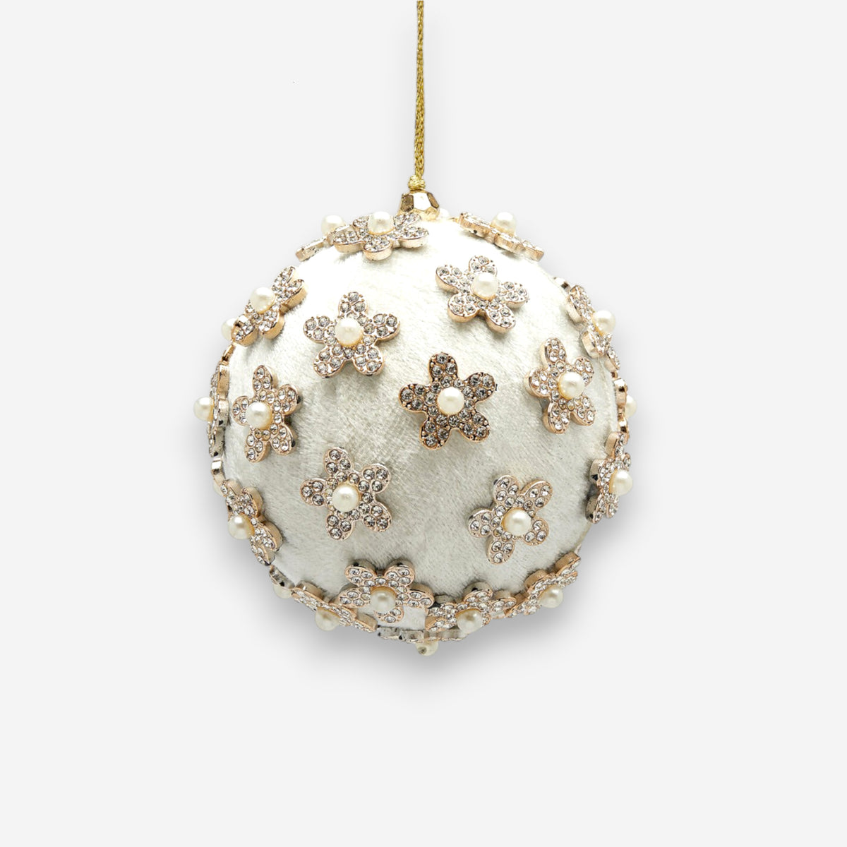 Weihnachtskugel Samt mit Strassblüten weiss Weihnachten Ø 10cm, Ansicht 2