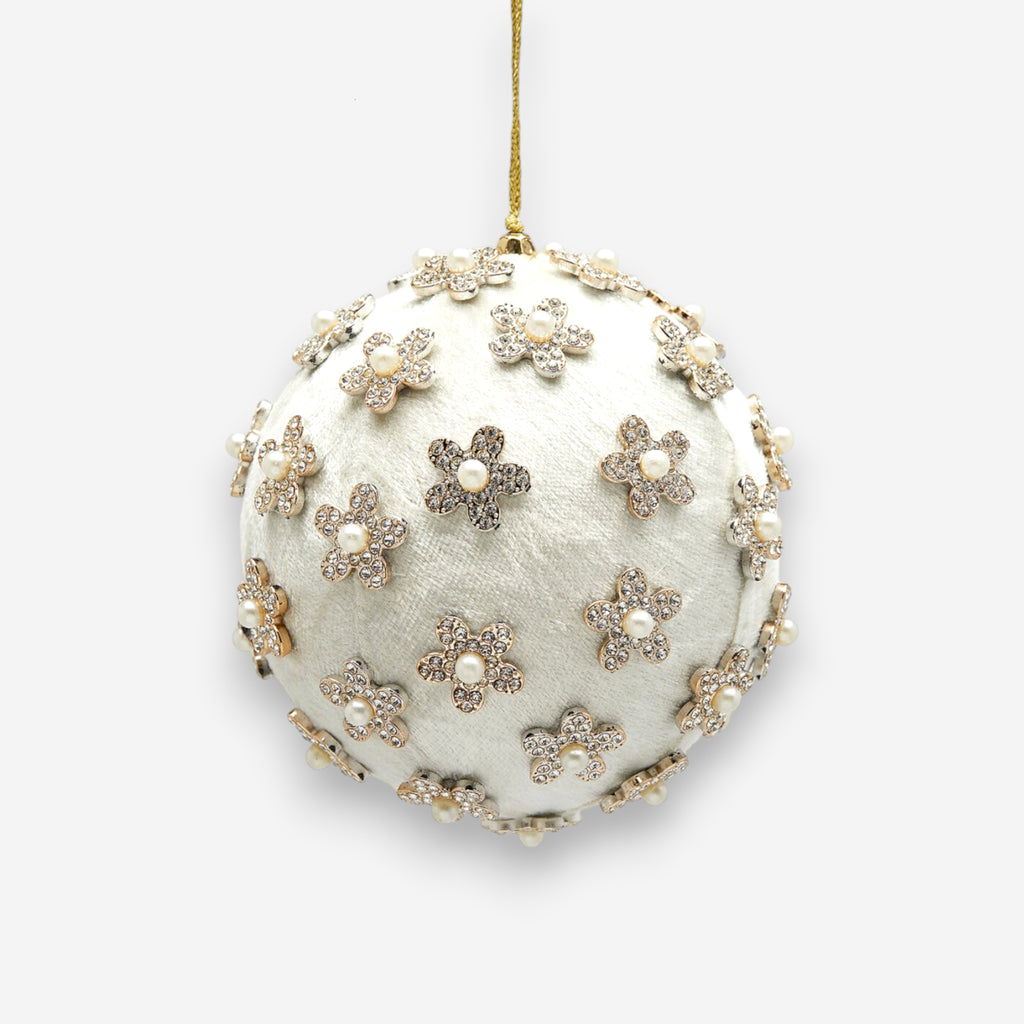 Weihnachtskugel Samt mit Strassblüten weiss Weihnachten Ø 12cm, Ansicht 2