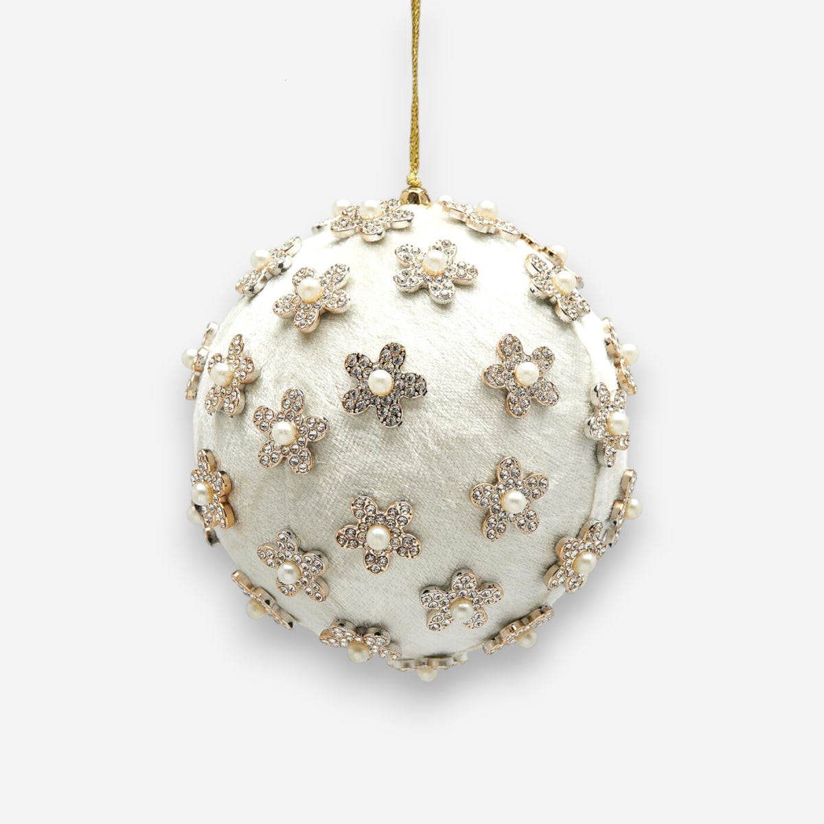 Weihnachtskugel Samt mit Strassblüten weiss Weihnachten Ø 12cm, Ansicht 2