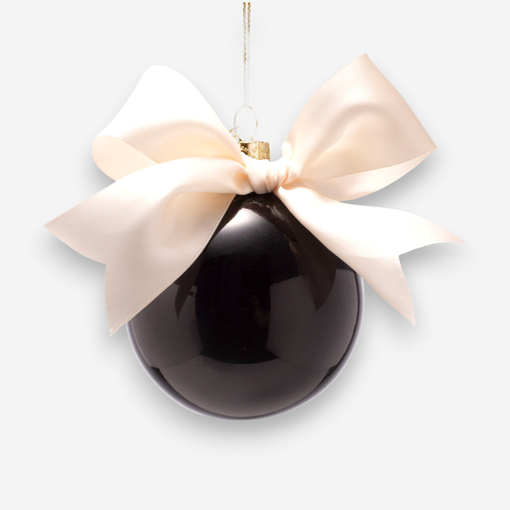 Weihnachtskugel Schwarz aus Glas mit Schleife mundgeblasen handbemalt Ø8.5cm, Ansicht 2