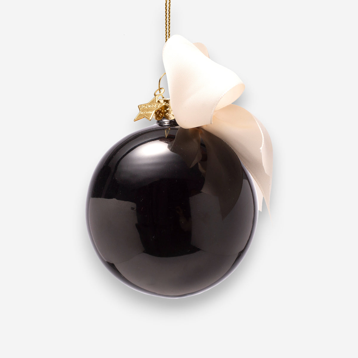 Weihnachtskugel Schwarz aus Glas mit Schleife mundgeblasen handbemalt Ø8.5cm, Ansicht 5