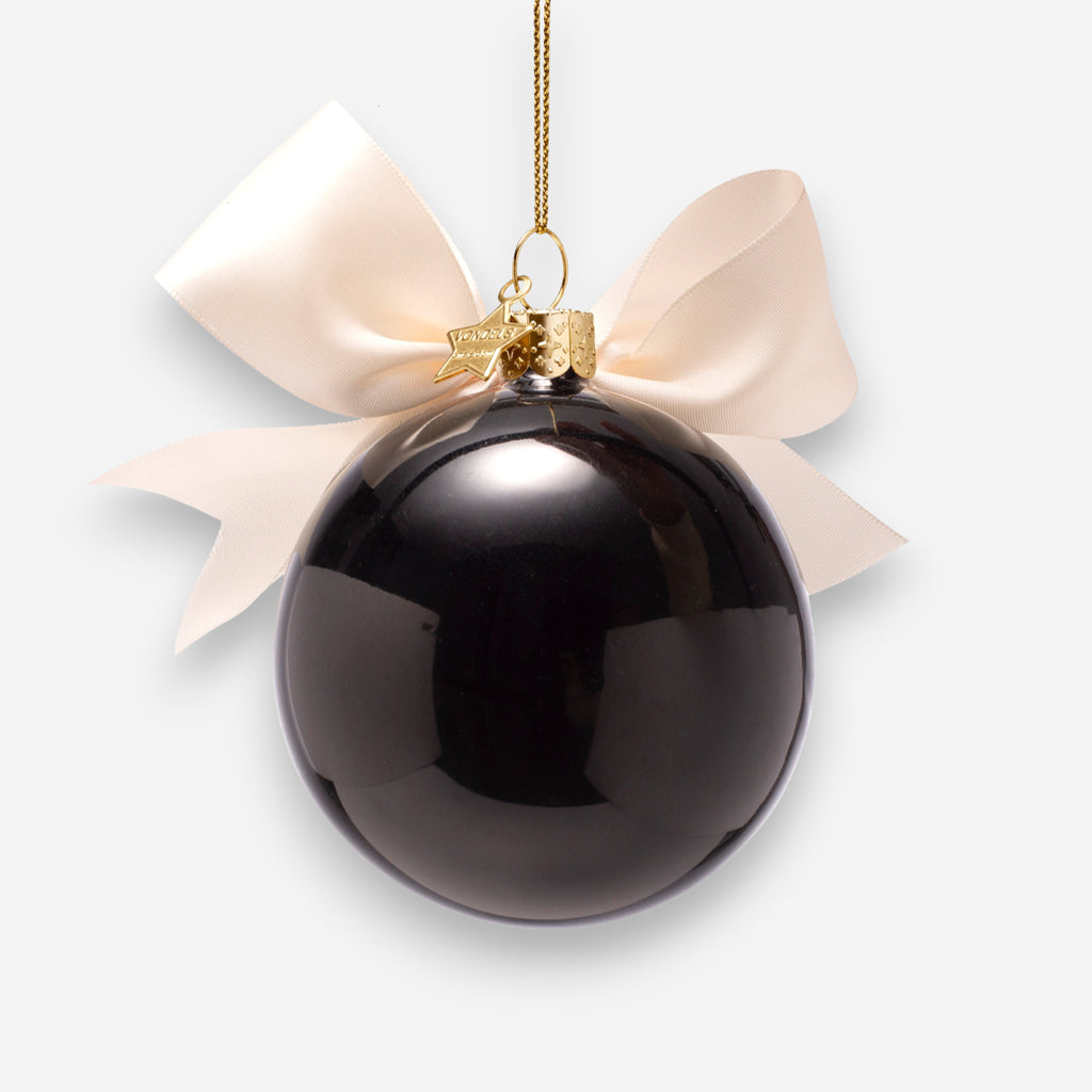 Weihnachtskugel Schwarz aus Glas mit Schleife mundgeblasen handbemalt Ø8.5cm, Ansicht 6