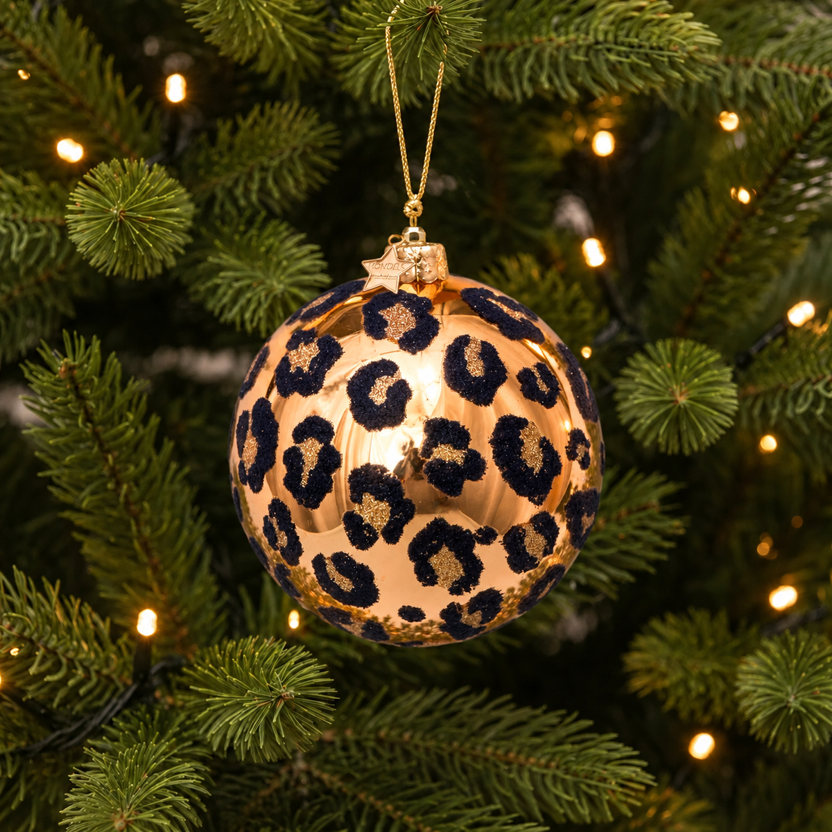 Weihnachtskugel Leopardenmuster aus Glas mundgeblasen handbemalt Ø8cm