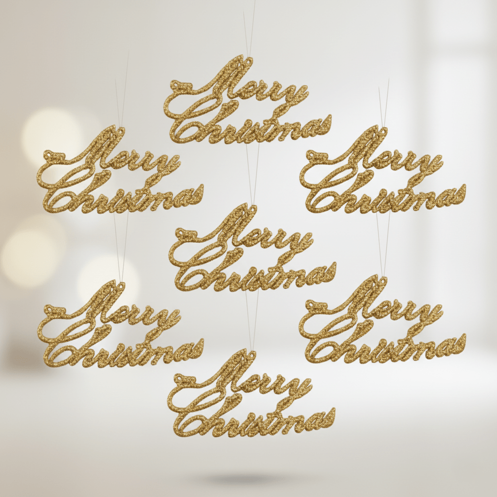 Anhänger Merry Christmas aus Glitter, Gold, Weihnachtsbaumschmuck Weihnachten, Einzelanhänger Dekoration von Shishi