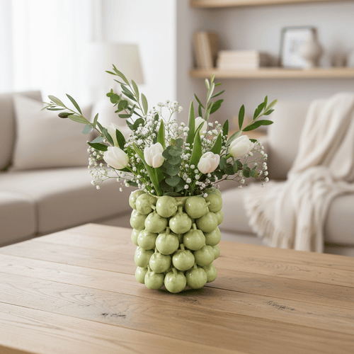 Apfelvase, Dekovase aus Keramik mit Apfelmotiv grün - mint glasiert klein Ø 20.5cm x H 21.5cm | Pomme Vasen von Classico